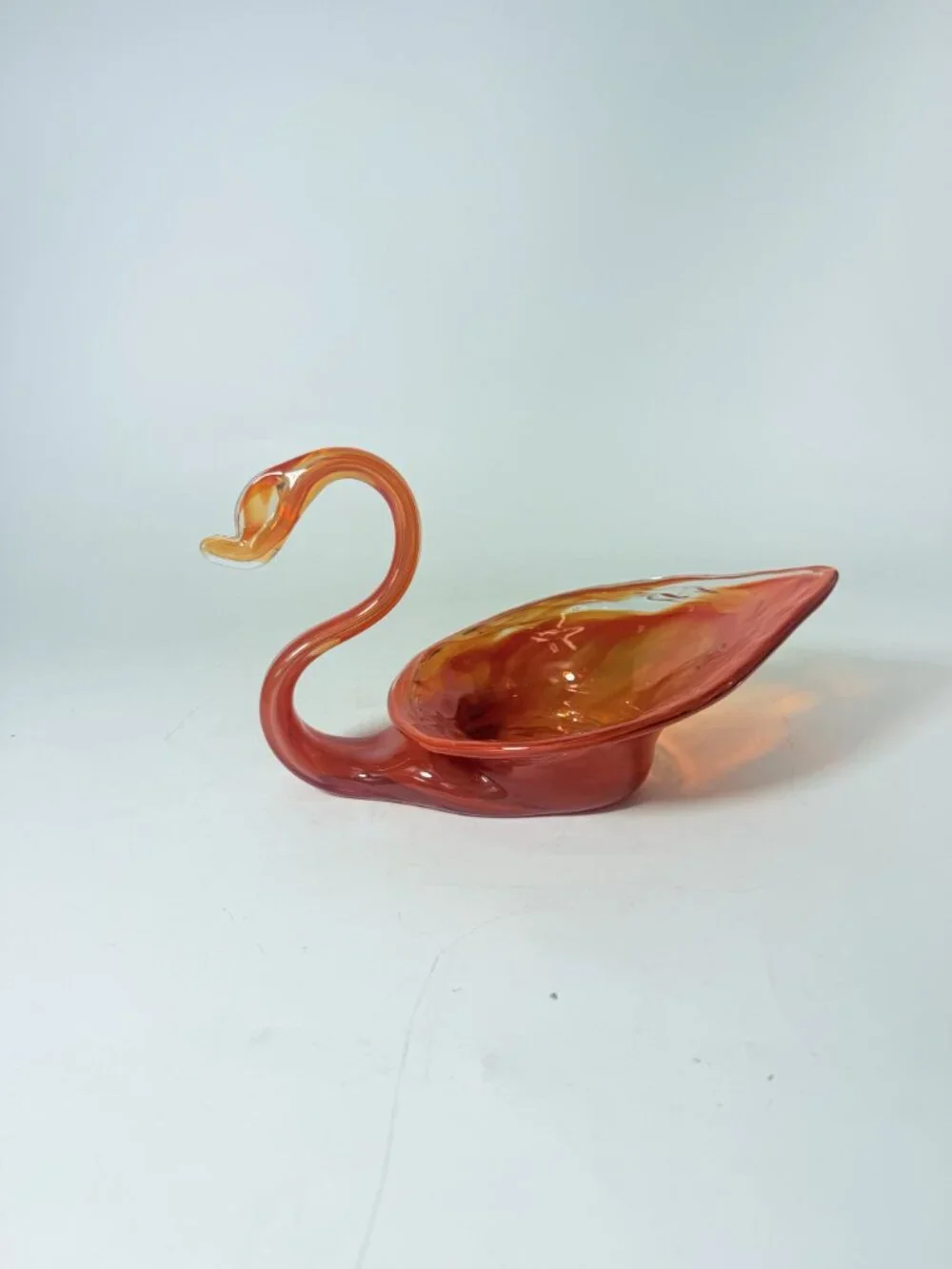 Vase Bowl Swan Vintage Sooner Glass Opalescent Orange Hand-Blown MCM Art Home De